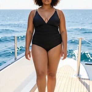 NWT Amazon Essentials Elegant Black One-Piece Swimsuit size small